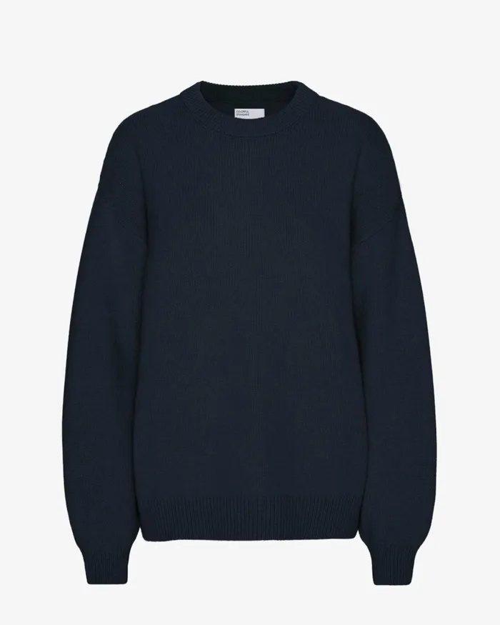 Women Knit Sweaters Colorful Standard Oversized Merino Wool Crew Navy Blue
