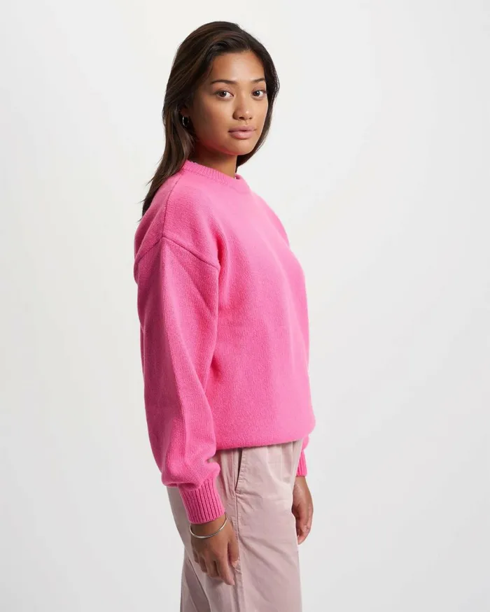 Women Knit Sweaters Colorful Standard Oversized Merino Wool Crew Navy Blue