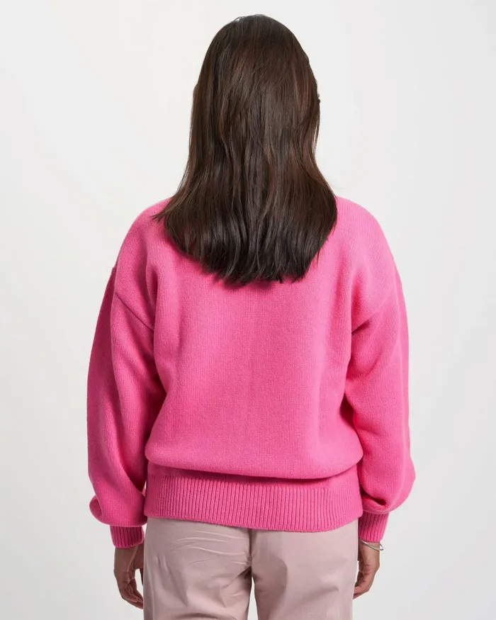 Women Knit Sweaters Colorful Standard Oversized Merino Wool Crew Navy Blue
