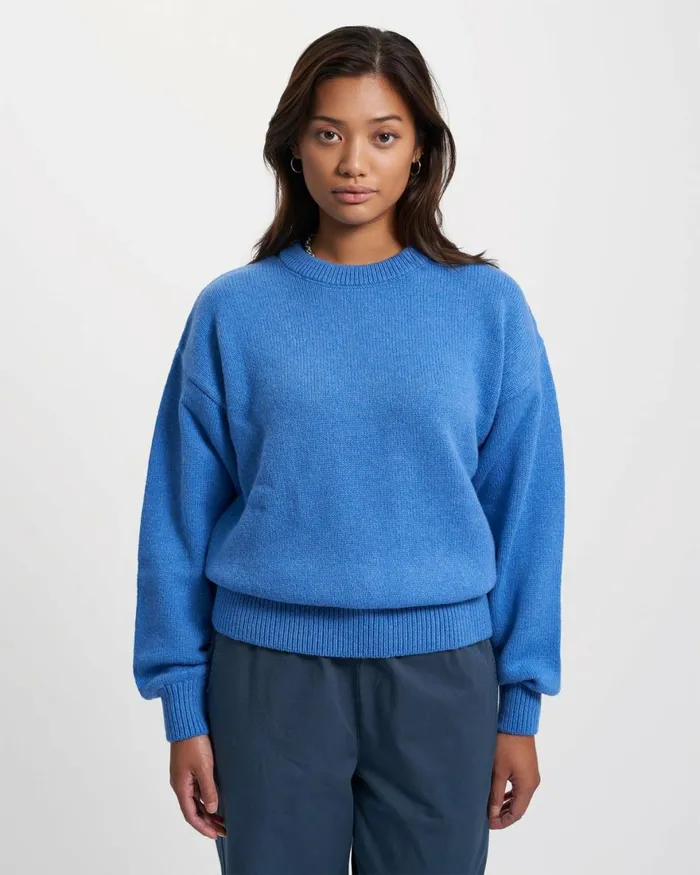 Women Knit Sweaters Colorful Standard Oversized Merino Wool Crew Pacific Blue