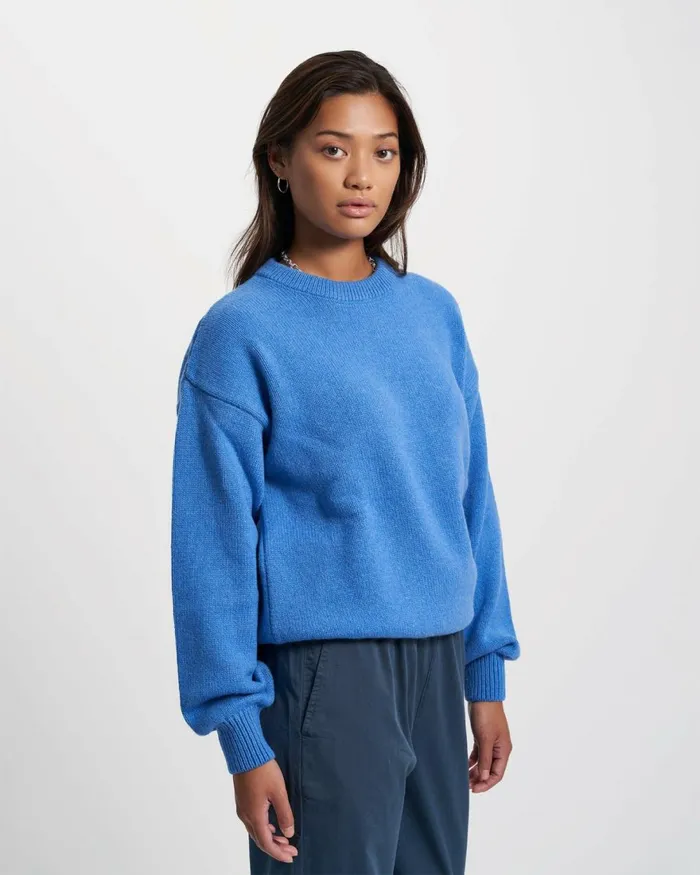 Women Knit Sweaters Colorful Standard Oversized Merino Wool Crew Pacific Blue