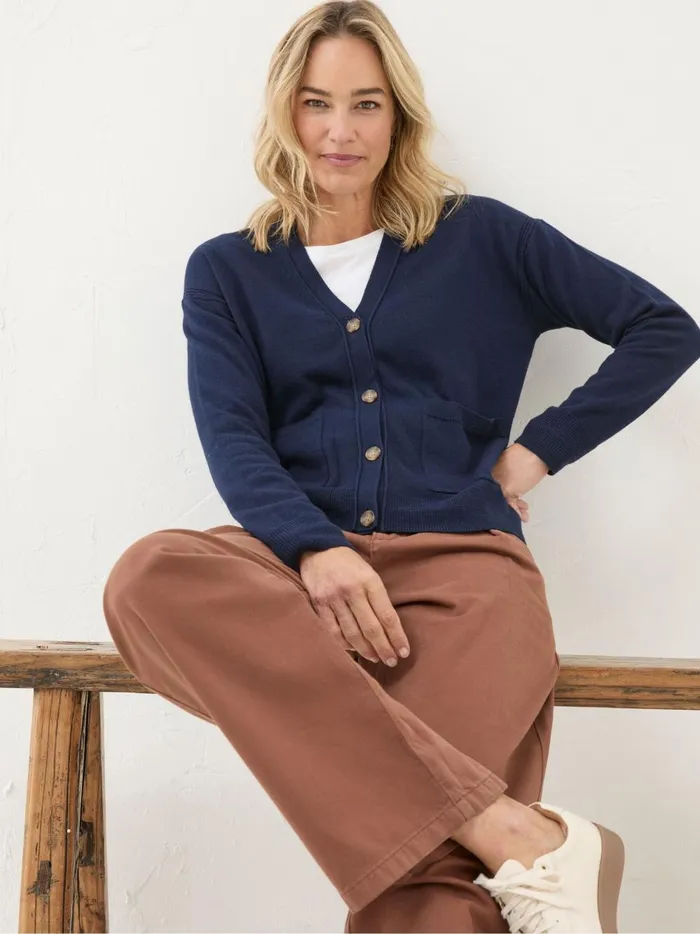 Women Knitwear Fat Face Grace Navy Cotton Cashmere Blend Cardigan