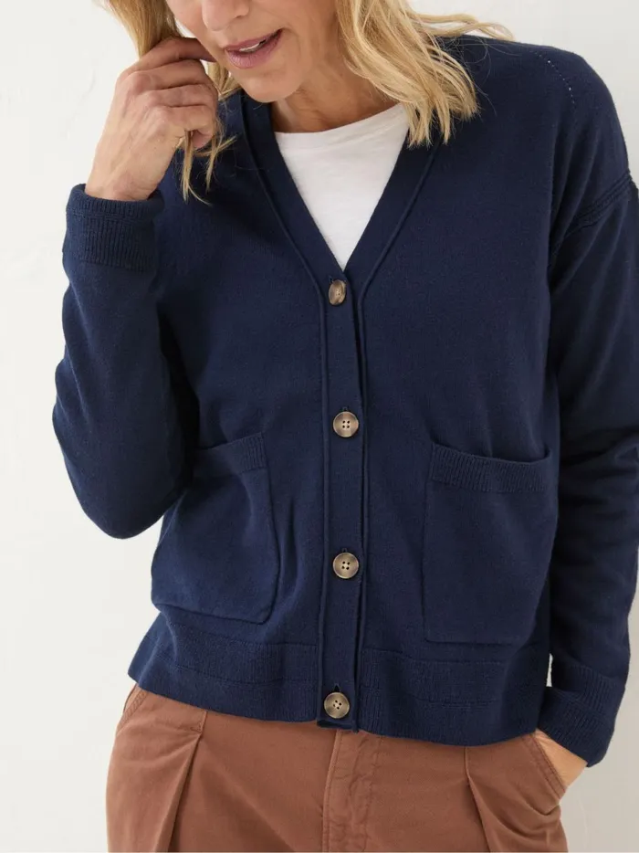 Women Knitwear Fat Face Grace Navy Cotton Cashmere Blend Cardigan
