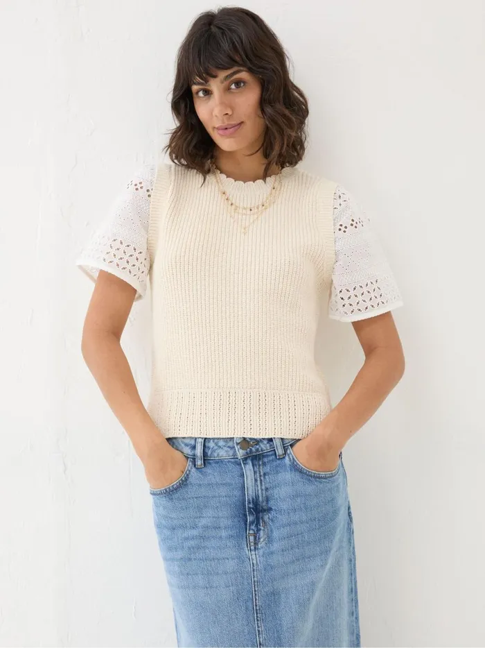 Women Knitwear Fat Face Ivory Lia 2 In 1 Tank