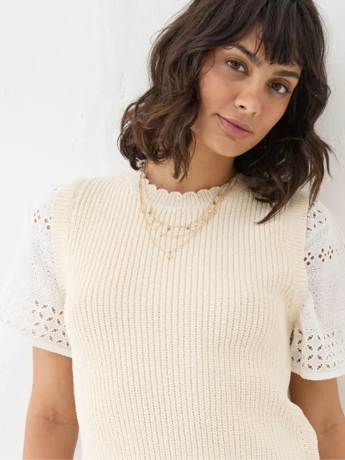 Women Knitwear Fat Face Ivory Lia 2 In 1 Tank
