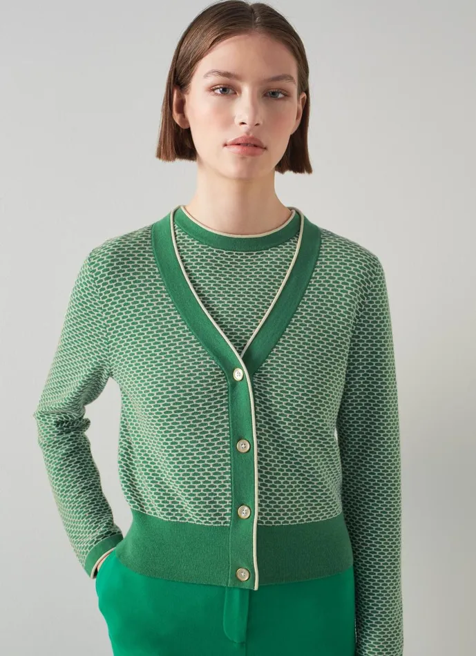 Women Knitwear LKBennett Honey Green And Cream CottonMerino Waffle Knit Cardigan Fern Green Cream Women Knitwear LKBennett Honey Green And Cream CottonMerino Waffle Knit Cardigan Fern Green Cream