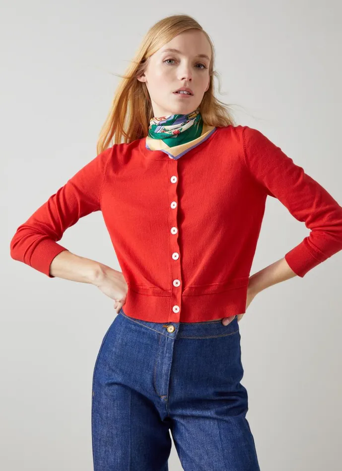 Women Knitwear LKBennett Michelle Red Organic Cotton Cardigan Aurora Red