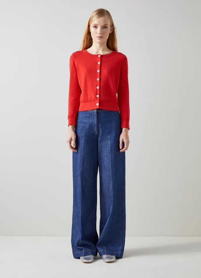 Women Knitwear LKBennett Michelle Red Organic Cotton Cardigan Aurora Red
