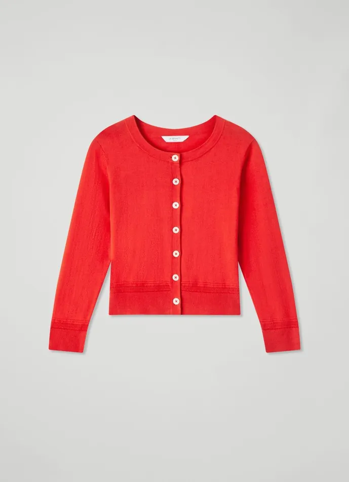 Women Knitwear LKBennett Michelle Red Organic Cotton Cardigan Aurora Red