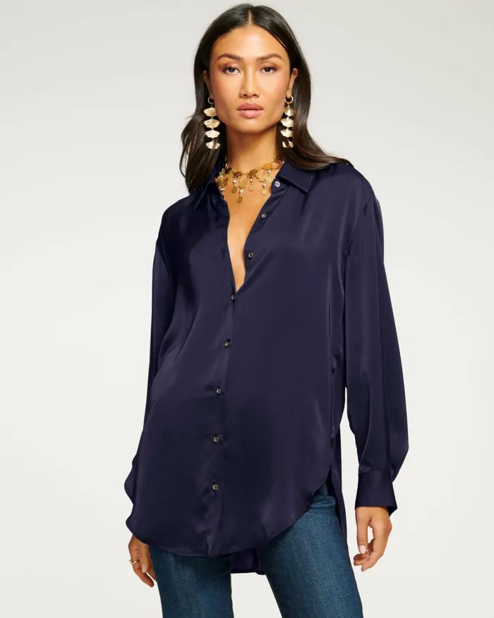 Women Kolby Button Up Blouse Navy Ramy Brook Tops Women Kolby Button Up Blouse Navy Ramy Brook Tops