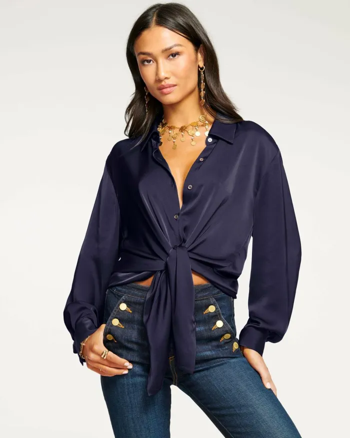 Women Kolby Button Up Blouse Navy Ramy Brook Tops Women Kolby Button Up Blouse Navy Ramy Brook Tops