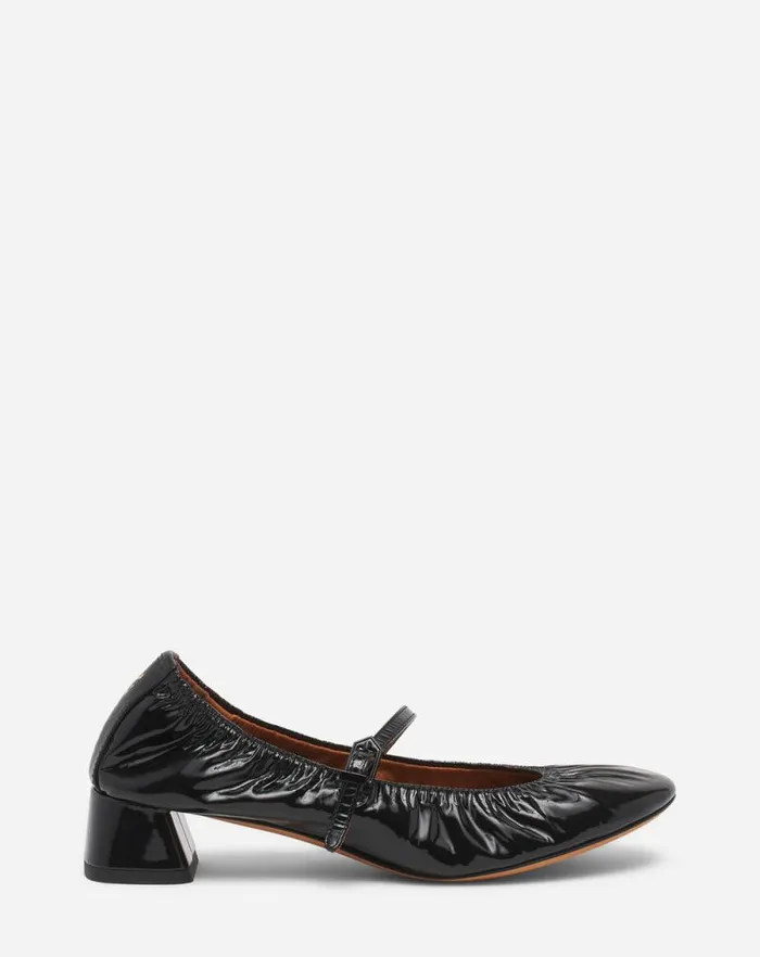 Women Lanvin Ballerinas Heeled Mary Jane In Glossy Leather Black