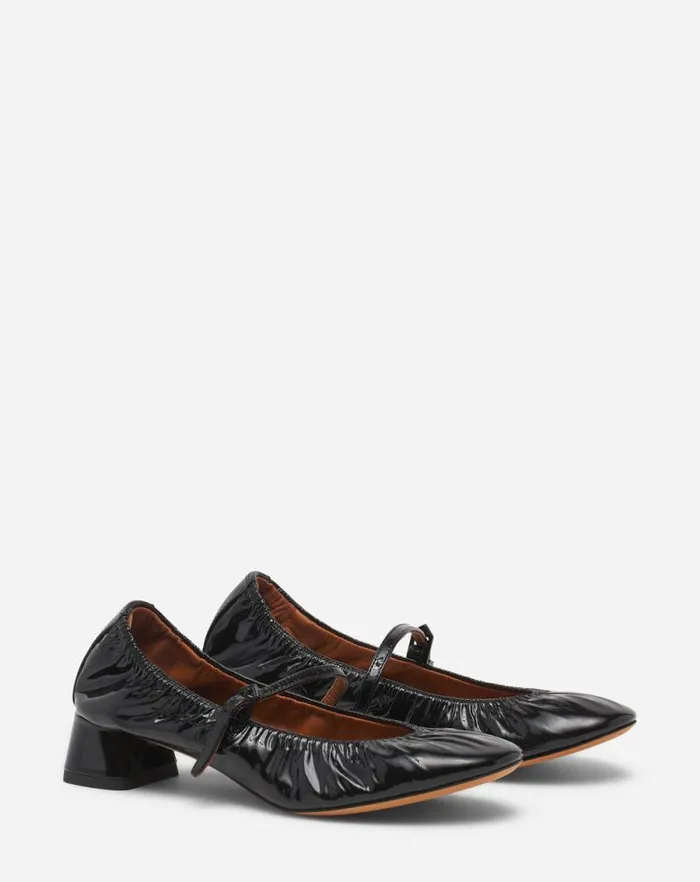 Women Lanvin Ballerinas Heeled Mary Jane In Glossy Leather Black