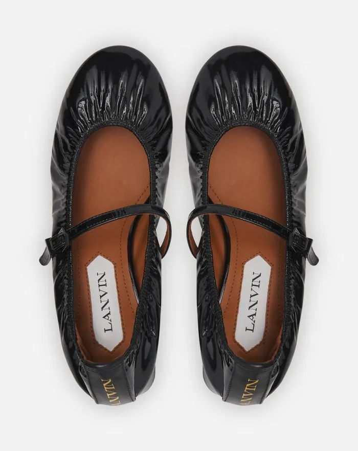 Women Lanvin Ballerinas Heeled Mary Jane In Glossy Leather Black