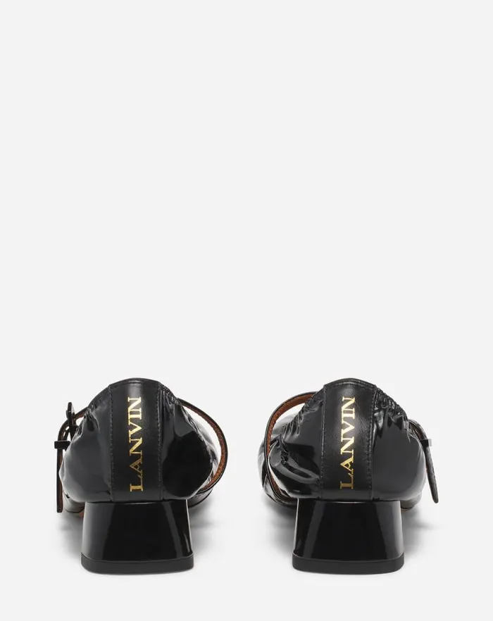 Women Lanvin Ballerinas Heeled Mary Jane In Glossy Leather Black