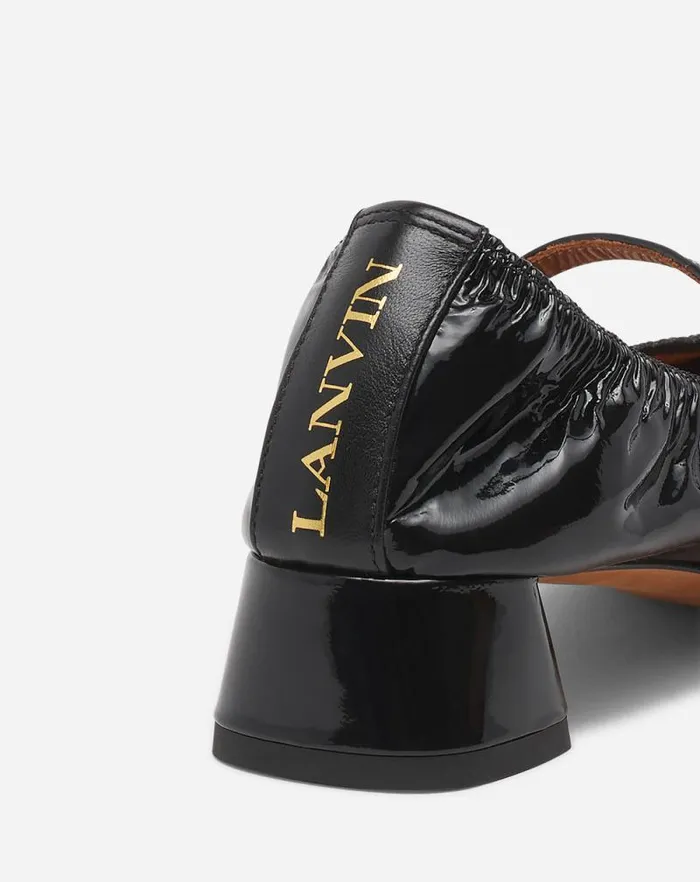 Women Lanvin Ballerinas Heeled Mary Jane In Glossy Leather Black