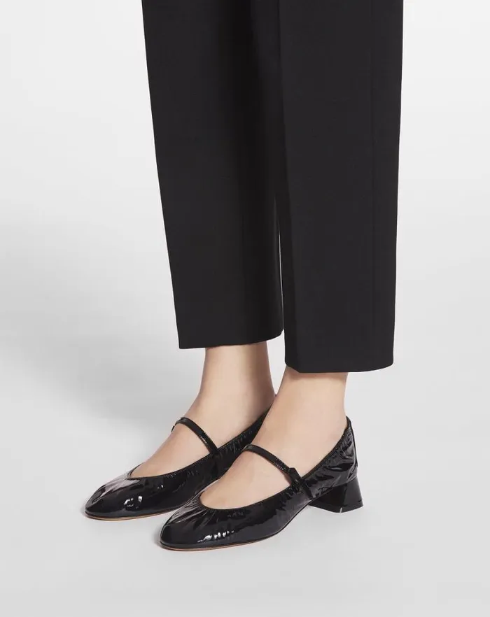 Women Lanvin Ballerinas Heeled Mary Jane In Glossy Leather Black