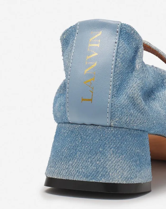 Women Lanvin Ballerinas Heeled Mary Janes In Leather With A Faded Denim Effect Denim Blue