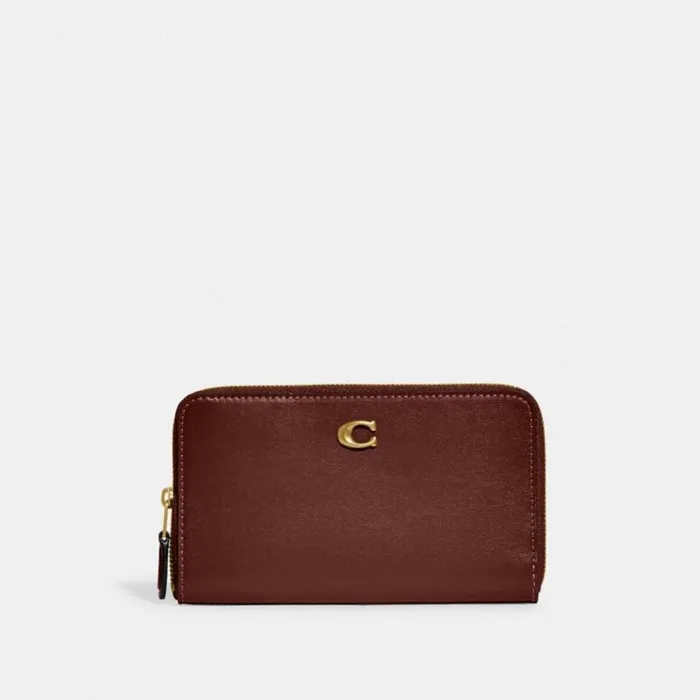 Women Large Wallets Coach Medium Zip Around Wallet Brasswine