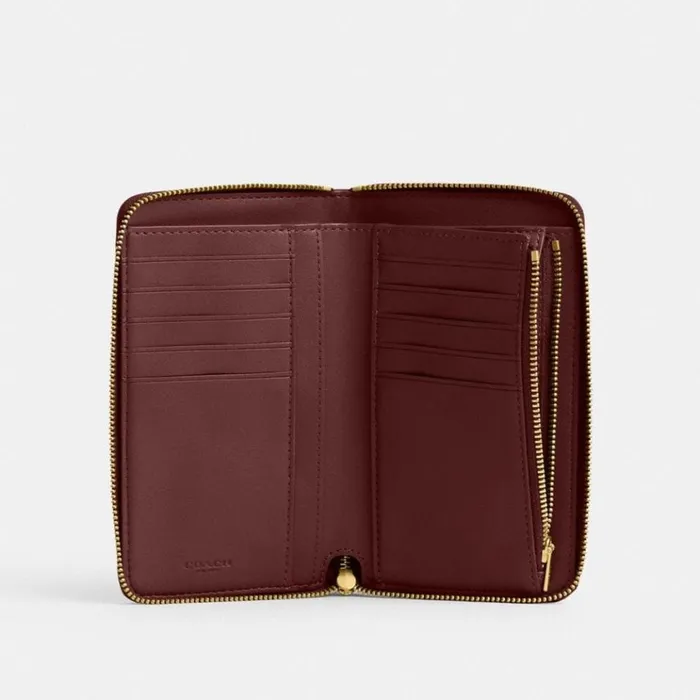 Women Large Wallets Coach Medium Zip Around Wallet Brasswine
