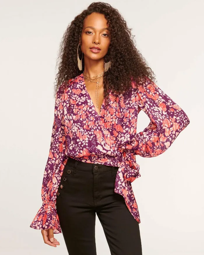 Women Melody VNeck Blouse Cabernet Dot Ramy Brook Tops
