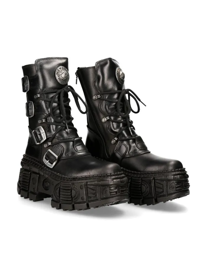 WomenMen Ankle Boot Black Tank MWall373S1 New Rock Boots