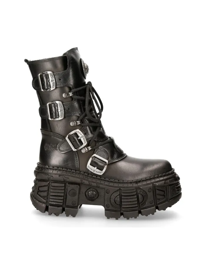 WomenMen Ankle Boot Black Tank MWall373S1 New Rock Boots WomenMen Ankle Boot Black Tank MWall373S1 New Rock Boots