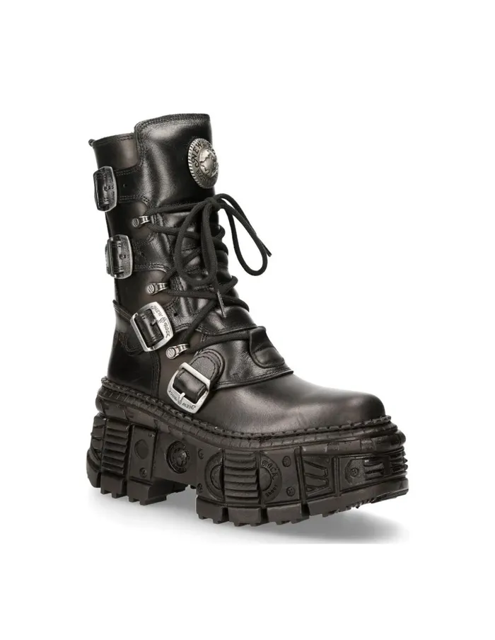 WomenMen Ankle Boot Black Tank MWall373S1 New Rock Boots WomenMen Ankle Boot Black Tank MWall373S1 New Rock Boots