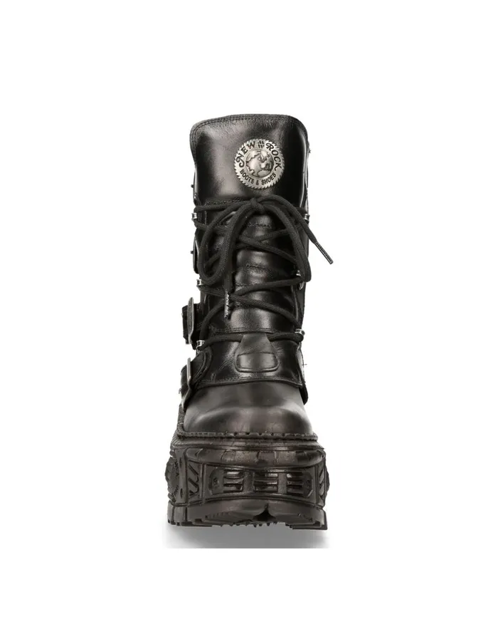 WomenMen Ankle Boot Black Tank MWall373S1 New Rock Boots WomenMen Ankle Boot Black Tank MWall373S1 New Rock Boots