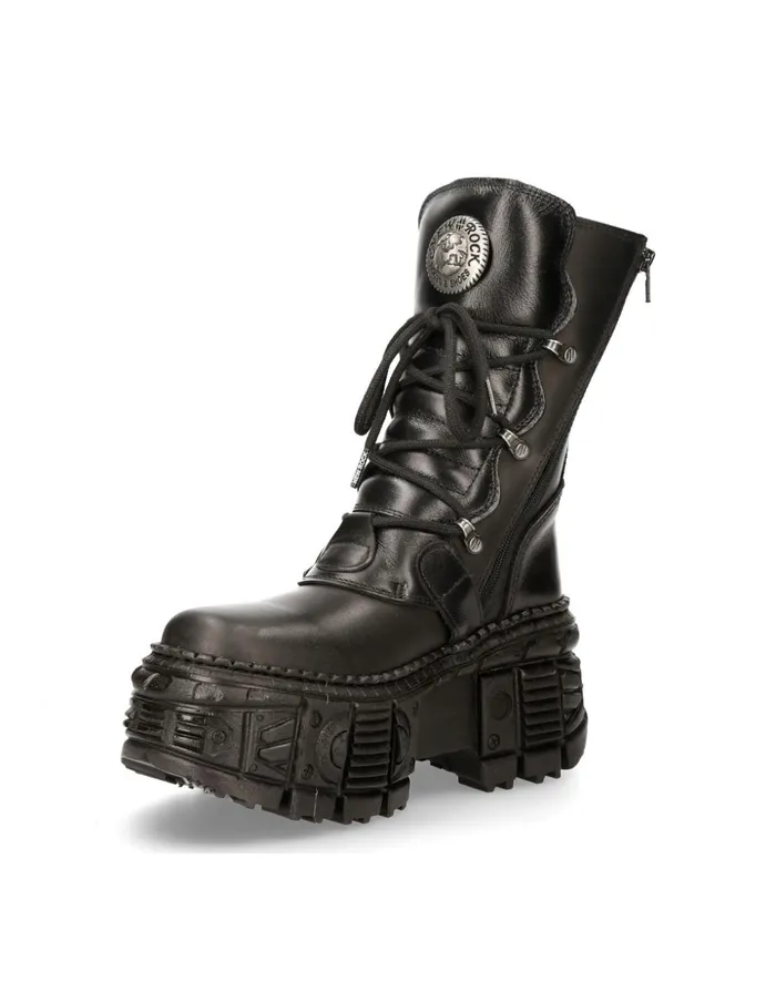 WomenMen Ankle Boot Black Tank MWall373S1 New Rock Boots WomenMen Ankle Boot Black Tank MWall373S1 New Rock Boots