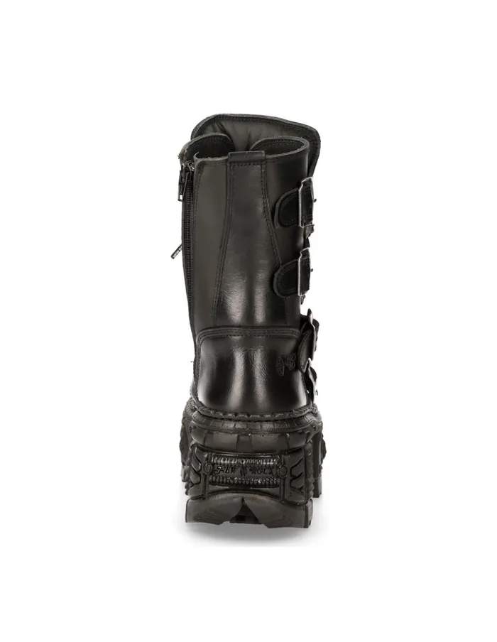 WomenMen Ankle Boot Black Tank MWall373S1 New Rock Boots WomenMen Ankle Boot Black Tank MWall373S1 New Rock Boots