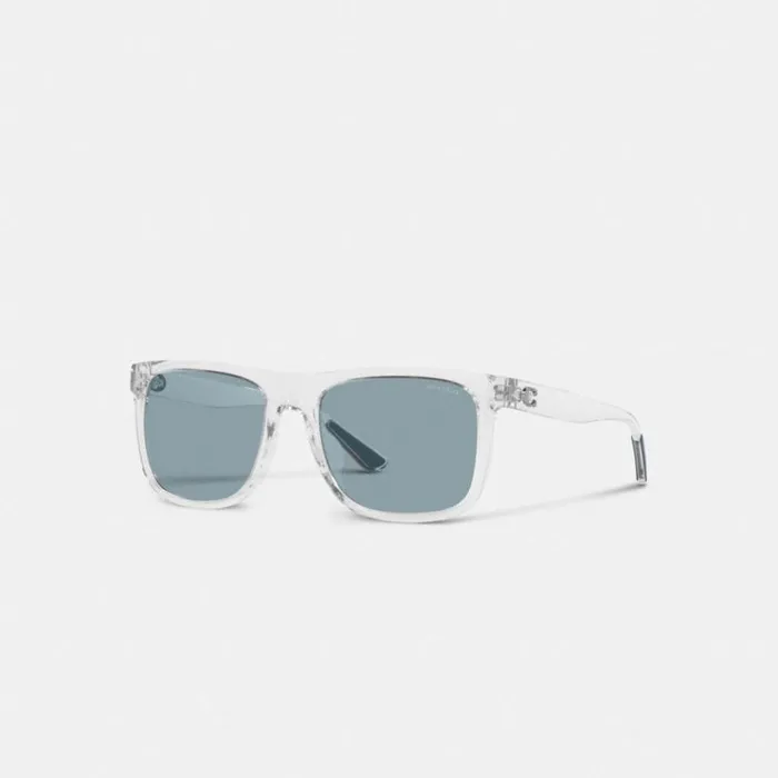 WomenMen Eyewear Coach Beveled Signature Flat Top Square Sunglasses Clear Blue WomenMen Eyewear Coach Beveled Signature Flat Top Square Sunglasses Clear Blue