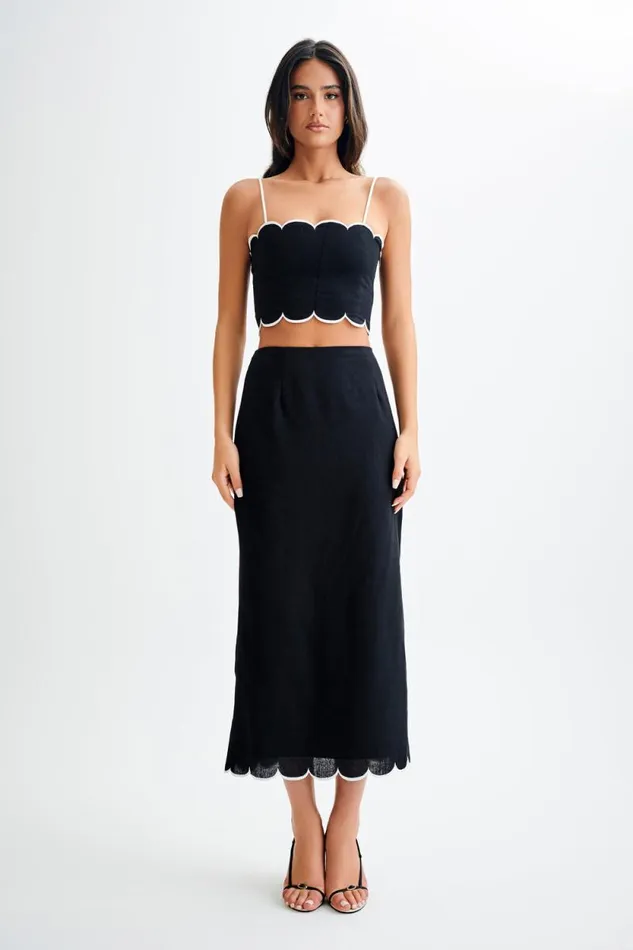 Women Meshki Bottoms Alessio Scalloped Midi Skirt 8211 Black
