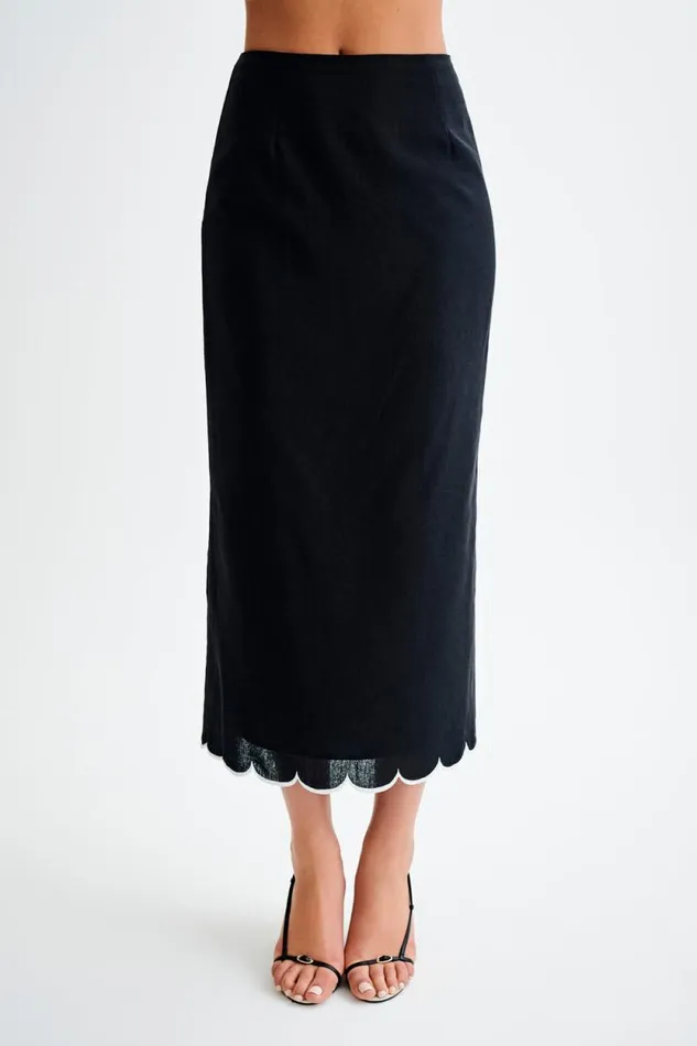 Women Meshki Bottoms Alessio Scalloped Midi Skirt 8211 Black