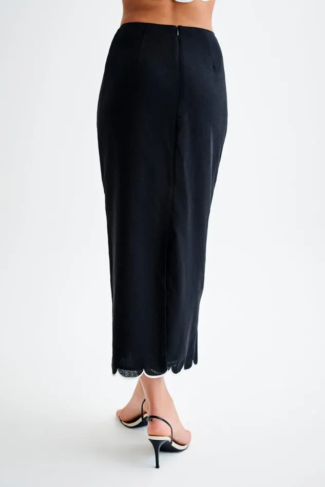 Women Meshki Bottoms Alessio Scalloped Midi Skirt 8211 Black