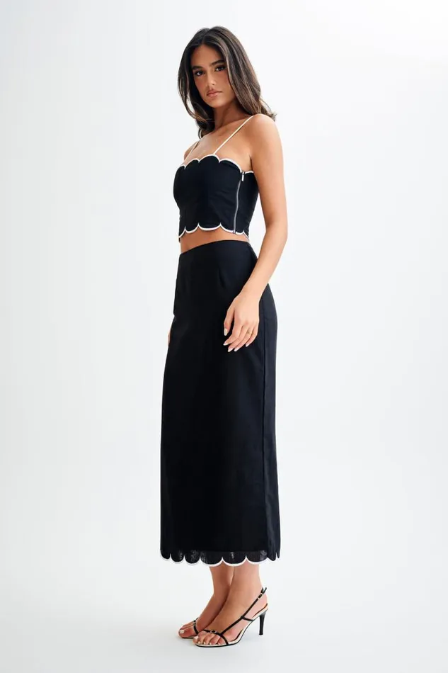 Women Meshki Bottoms Alessio Scalloped Midi Skirt 8211 Black