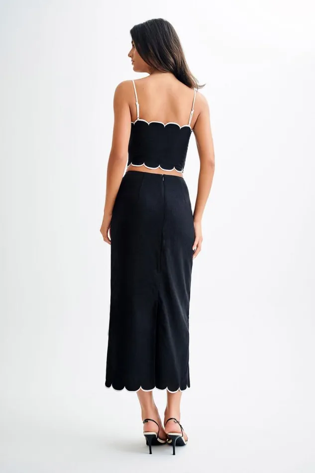 Women Meshki Bottoms Alessio Scalloped Midi Skirt 8211 Black