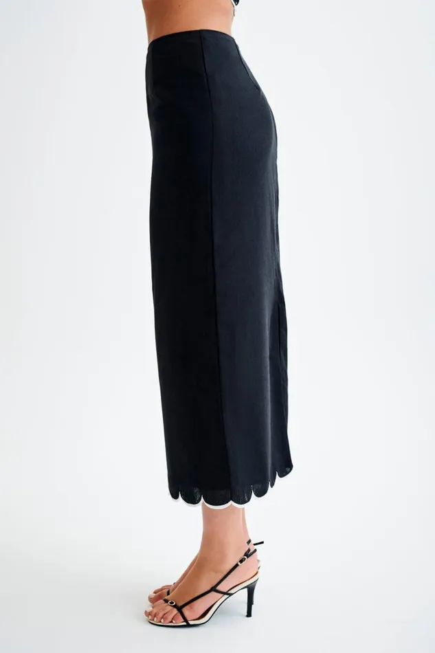 Women Meshki Bottoms Alessio Scalloped Midi Skirt 8211 Black