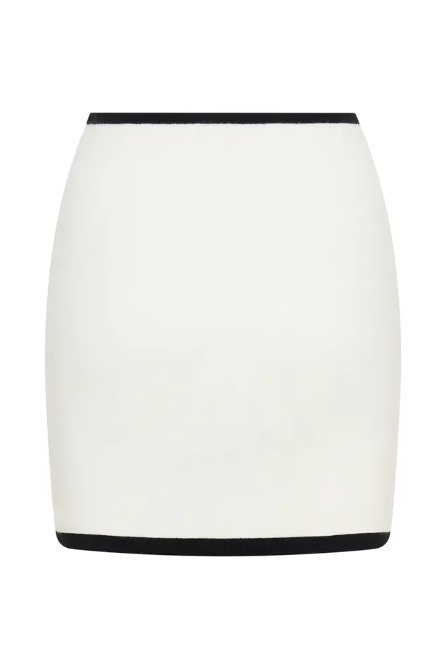 Women Meshki Bottoms Becky Contrast Knit Mini Skirt 8211 Ivory and Black