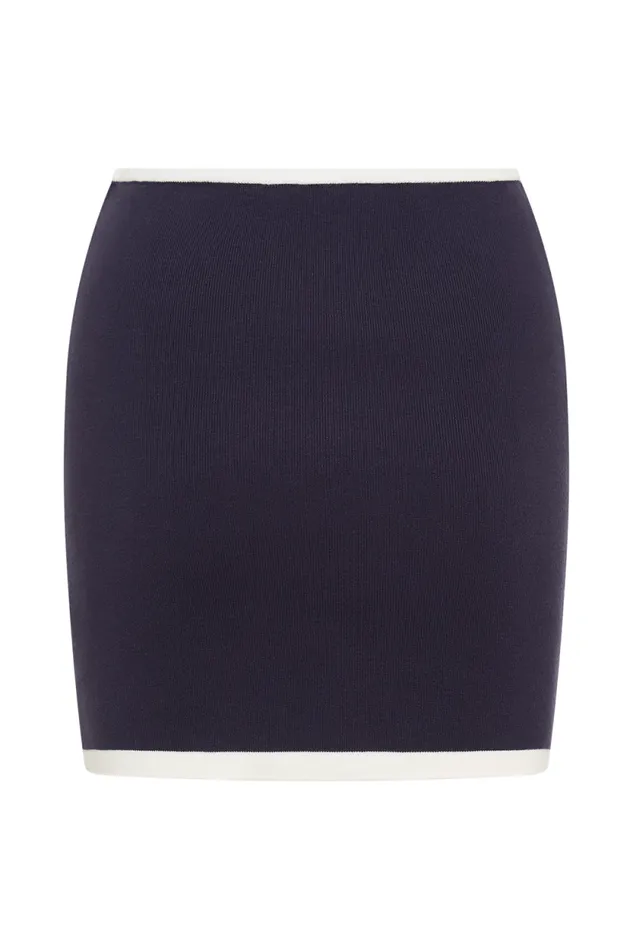Women Meshki Bottoms Becky Contrast Knit Mini Skirt 8211 Navy and Ivory