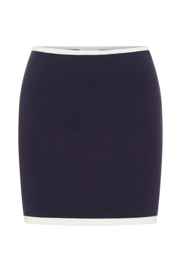 Women Meshki Bottoms Becky Contrast Knit Mini Skirt 8211 Navy and Ivory
