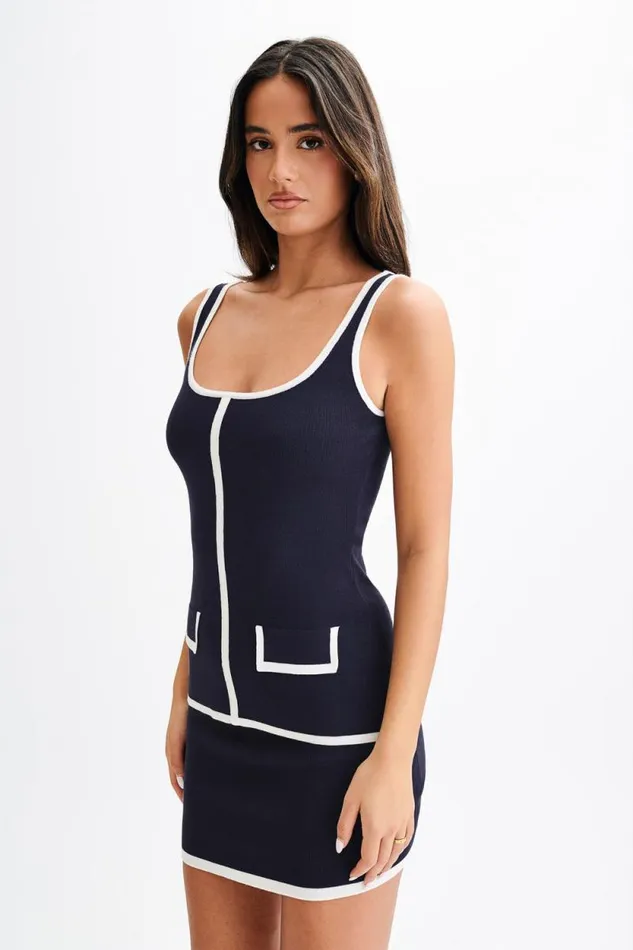 Women Meshki Bottoms Becky Contrast Knit Mini Skirt 8211 Navy and Ivory