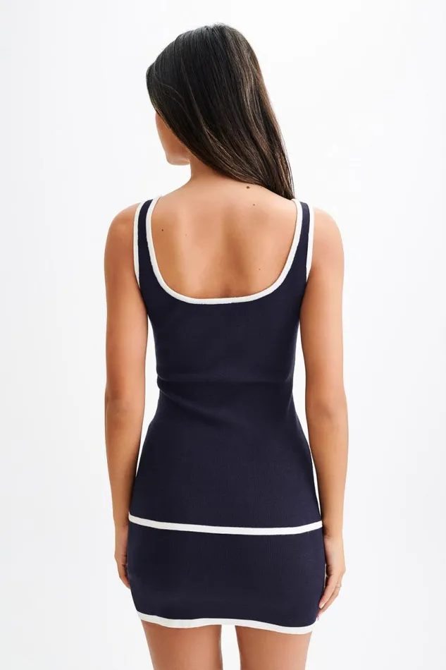Women Meshki Bottoms Becky Contrast Knit Mini Skirt 8211 Navy and Ivory