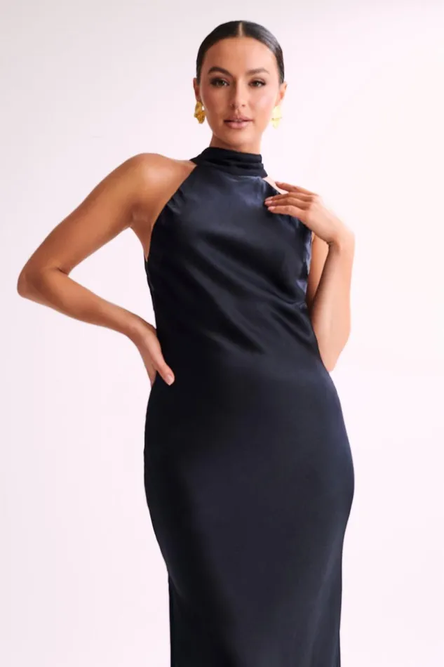 Women Meshki Bottoms Claire Satin Drape Back Maxi Dress With Split 8211 Black Women Meshki Bottoms Claire Satin Drape Back Maxi Dress With Split 8211 Black