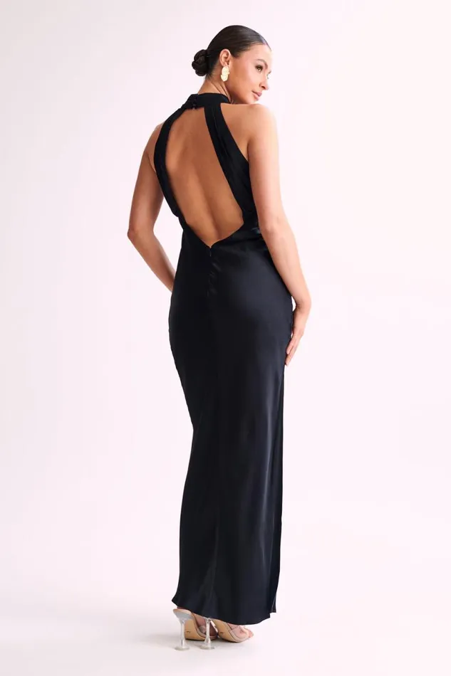 Women Meshki Bottoms Claire Satin Drape Back Maxi Dress With Split 8211 Black Women Meshki Bottoms Claire Satin Drape Back Maxi Dress With Split 8211 Black