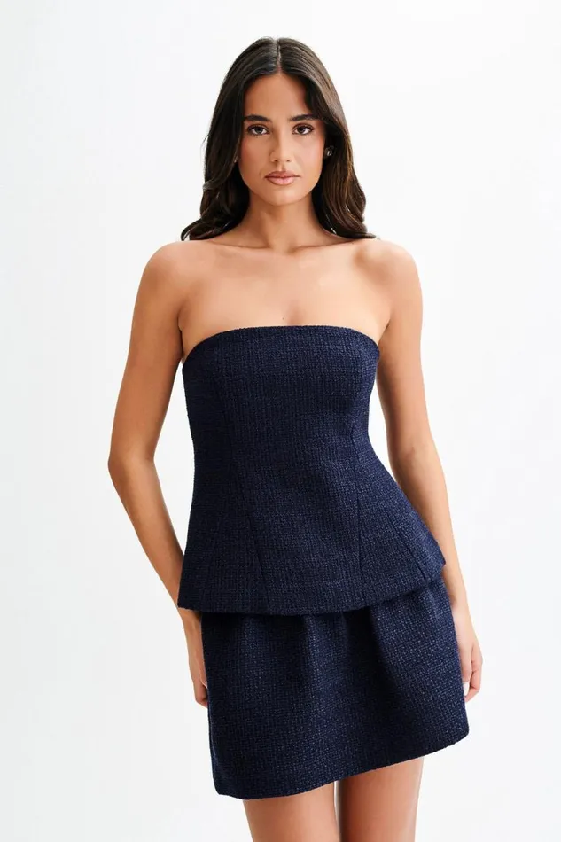 Women Meshki Bottoms Cyrus Gathered Boucle Mini Skirt 8211 Navy