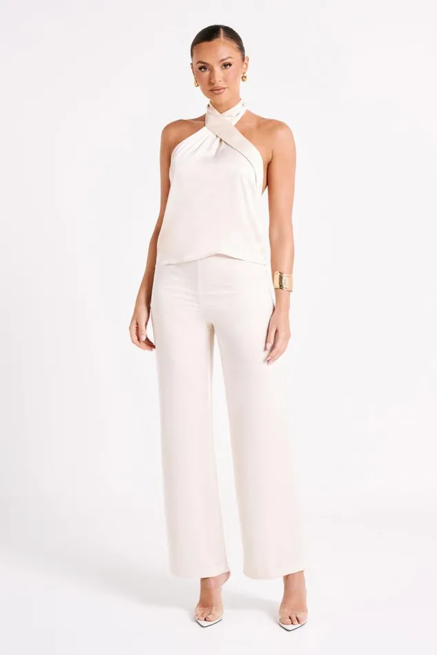 Women Meshki Bottoms Elisa Satin Straight Leg Pant 8211 Sand