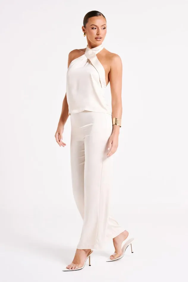Women Meshki Bottoms Elisa Satin Straight Leg Pant 8211 Sand