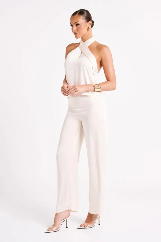 Women Meshki Bottoms Elisa Satin Straight Leg Pant 8211 Sand