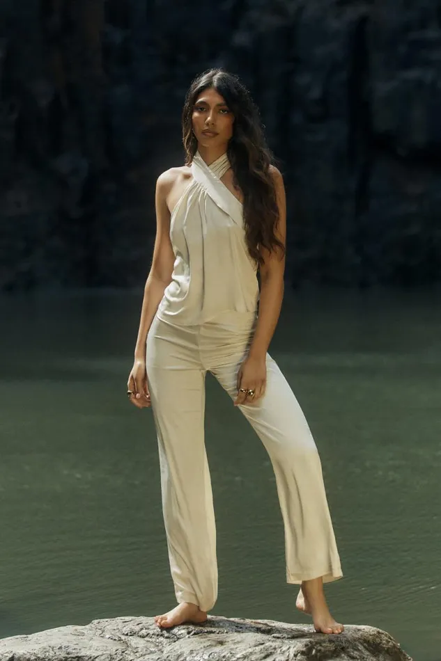 Women Meshki Bottoms Elisa Satin Straight Leg Pant 8211 Sand